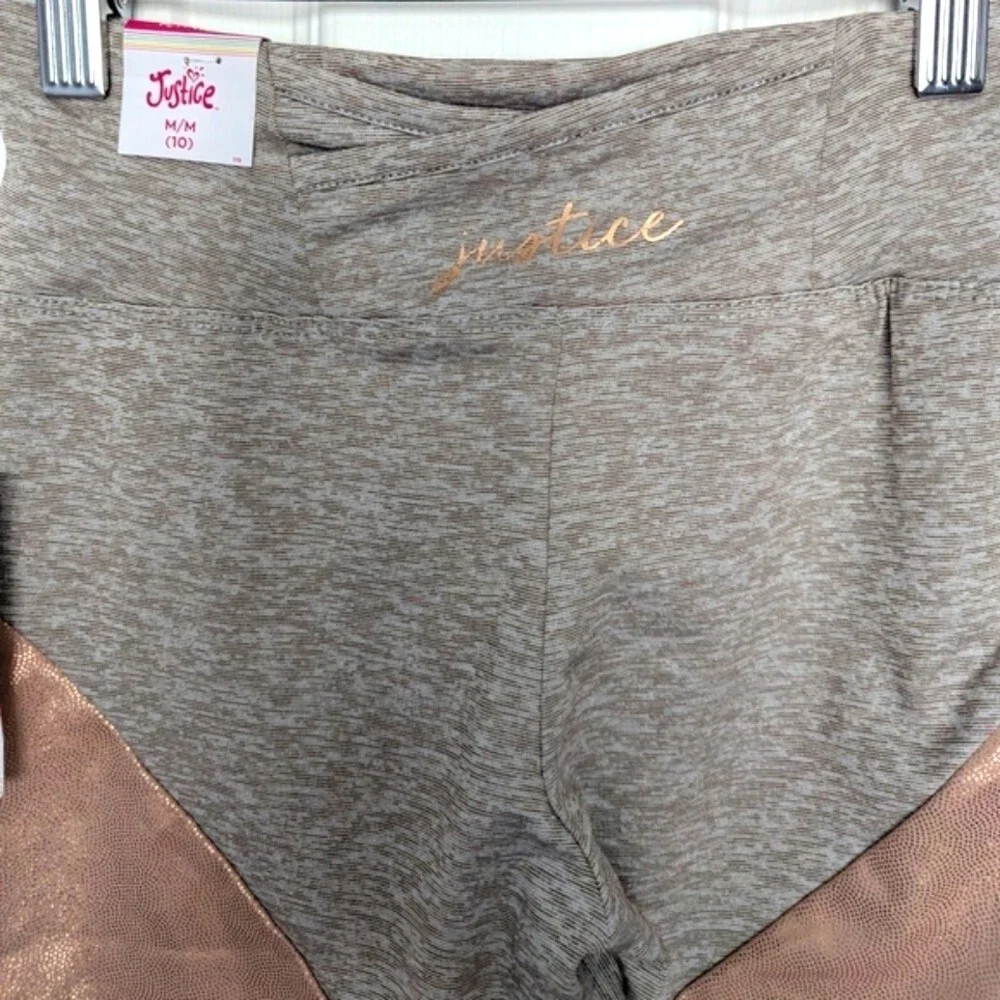NWT Justice Girls (Size 10/Medium) Shiny Leggings With Copper Metallic Accents